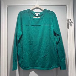 Liz Claiborne Teal Button-Shoulder Pullover Sweater
